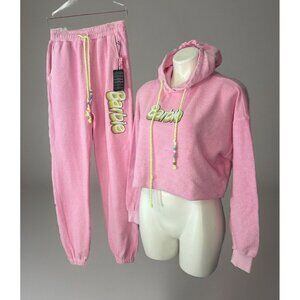 Forever 21 Barbie Terry Cloth Track Suit Sweats Hoodie Lounge Juniors S-XS Pink